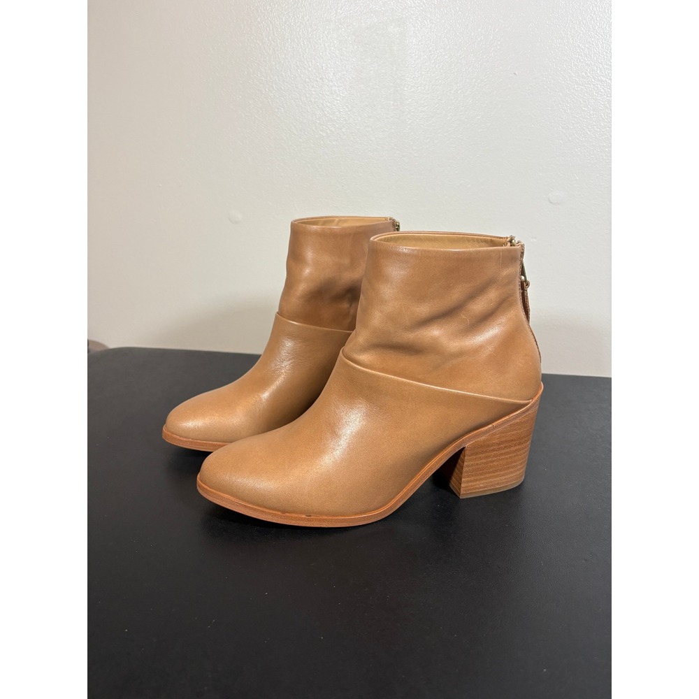 Nisolo Emma Heeled Ankle Boots Leather Honey Tan Block Heel SA 202436 Womens 8.5